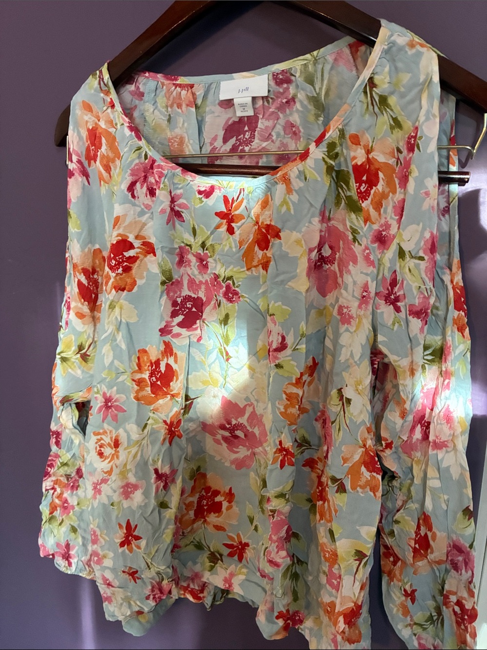 J JILL FLORAL COLD SHOULDER PEASANT BLOUSE